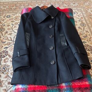 Mackage cashmere/wool blend coat with leather trim. Black. Size M.